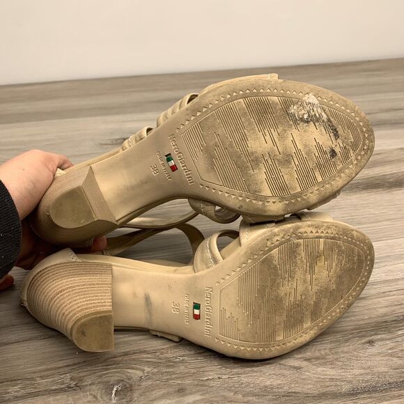 Nero Giardini Block Heels Strappy Beige Back Zip Women’s Shoes Size EU 38 US 7.5 - Picture 9 of 12
